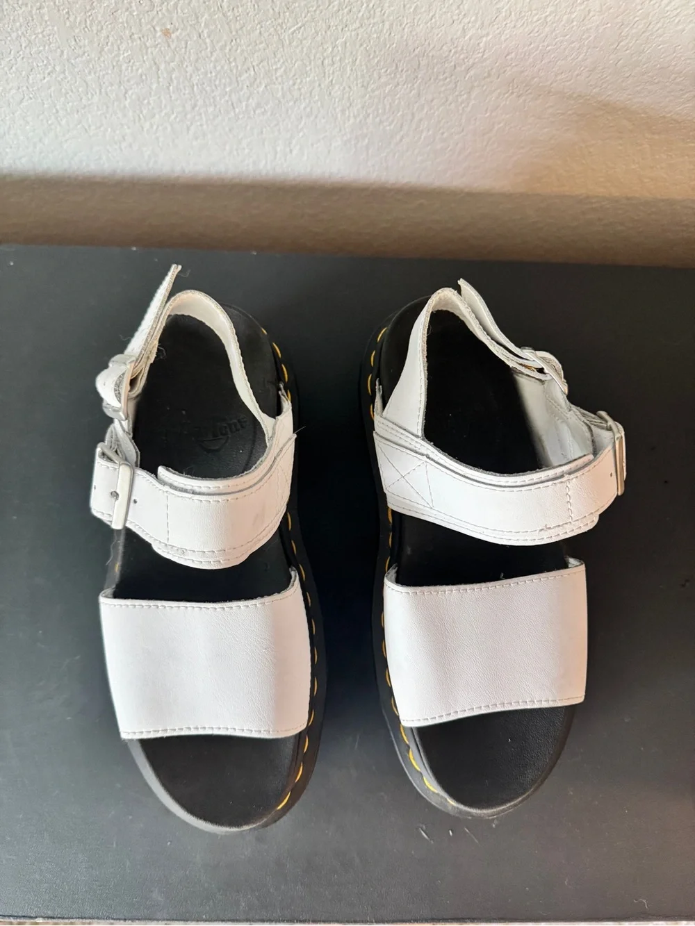 Dr. Martens White Leather Platform Buckle Sandals
